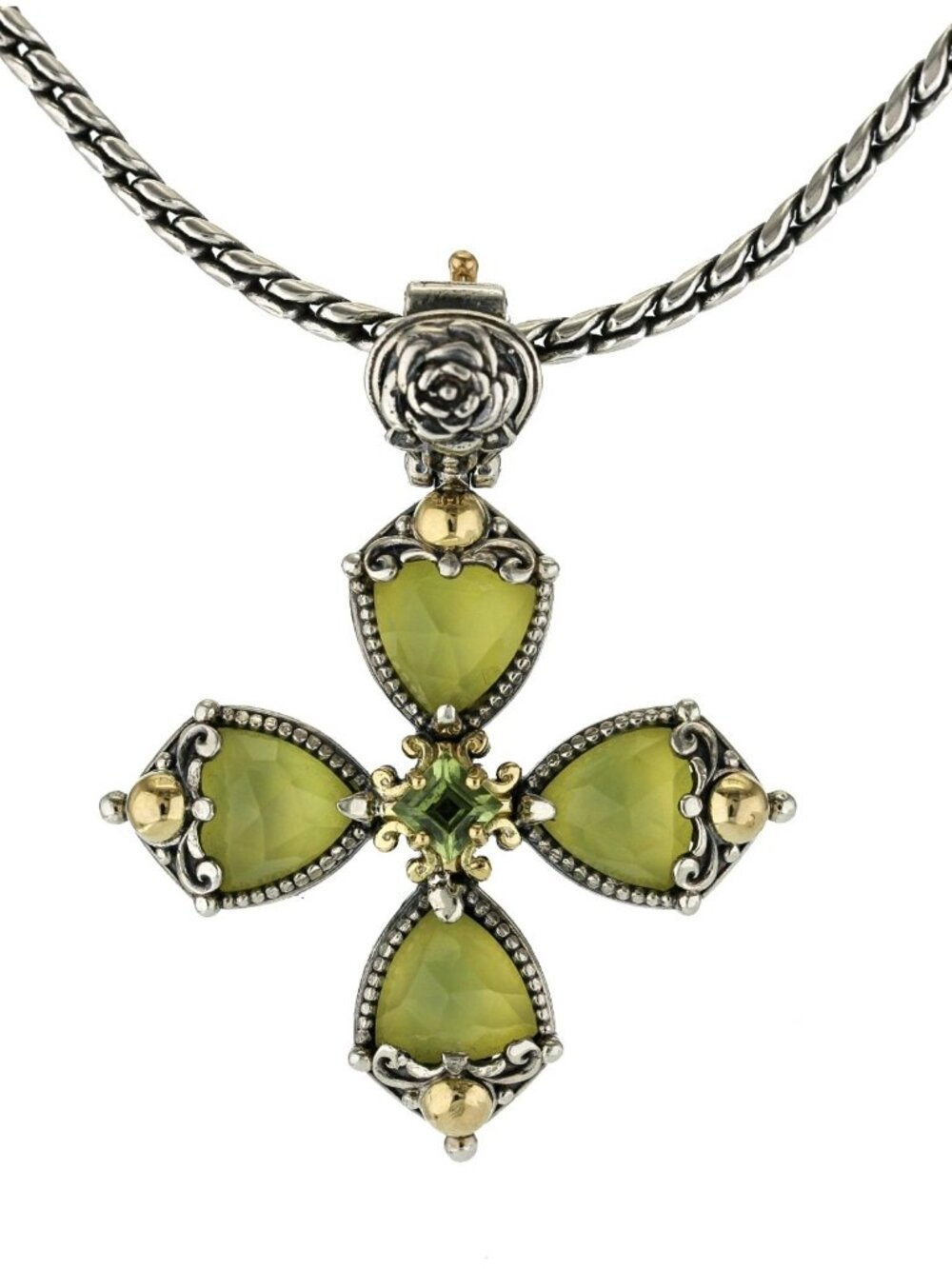 KONSTANTINO 925 Silver & 18K Gold Gen K 2 Yellow Agate Cross Pendant Necklace